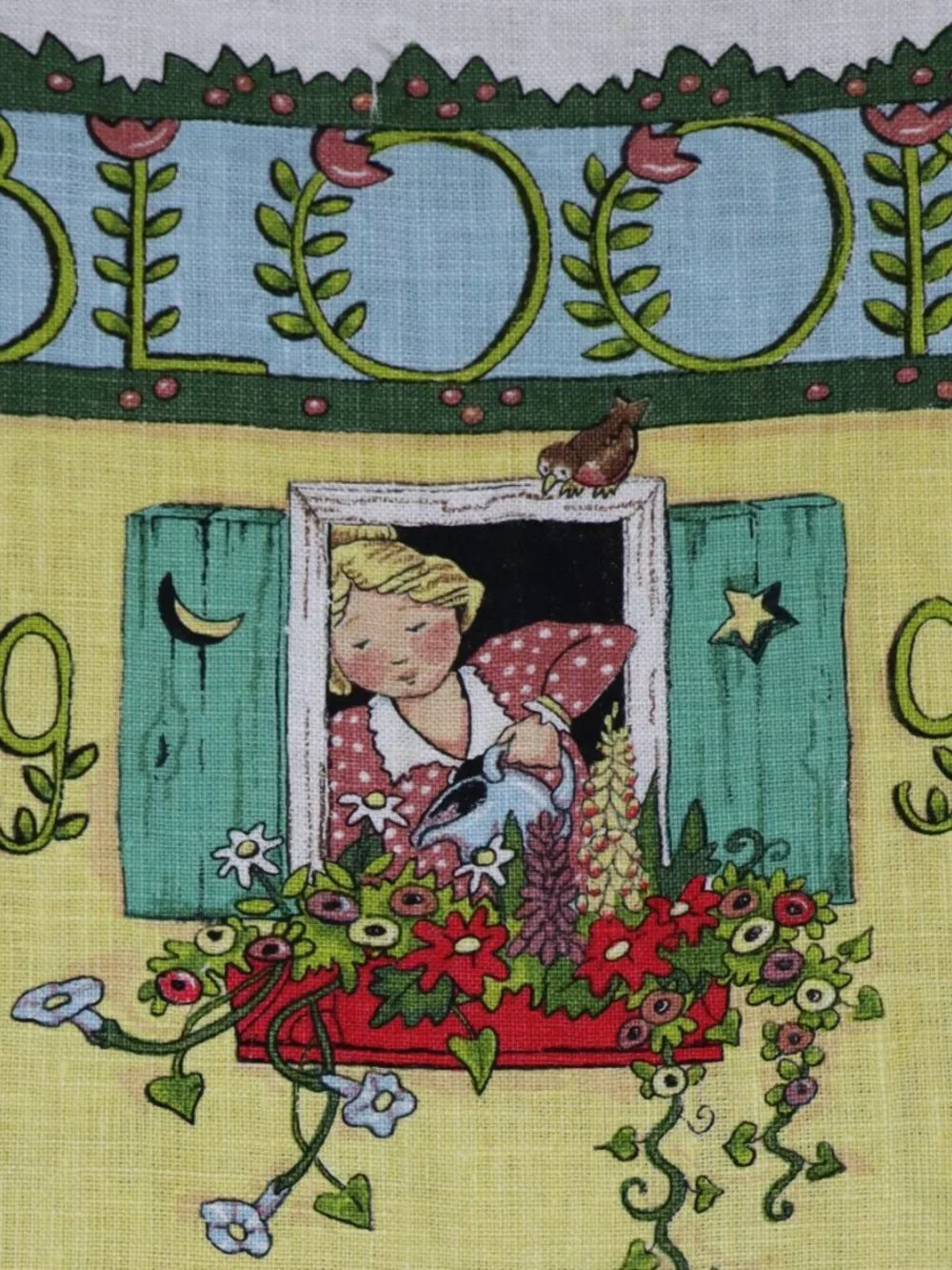 Mary Engelbreit 1992 Calendar Linen Tea Towel Vintage 90s Kitchen Kitsch Whimsy